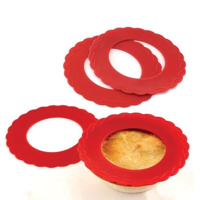 Boguish 4Pcs Mini Pie Crust Shields, Silicone Mini Pie Pan Shields for Edges of Baking Pie, Red