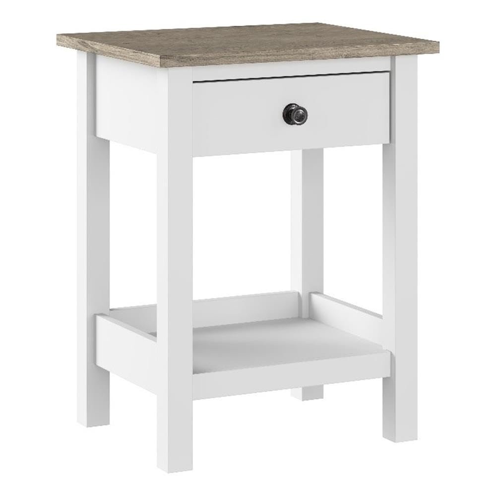 Bush Home Mayfield Small End Table with Drawer in Pure White and Shiplap Gray | Storage for Living Room, Bedroom, or Home Office