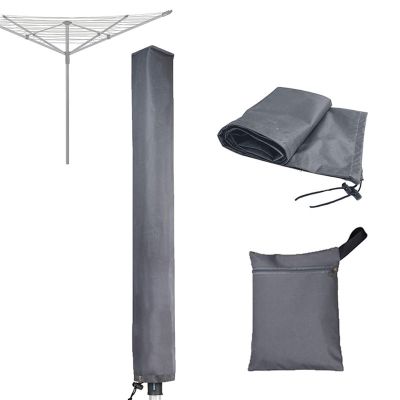 ZXINGCHI Clothes Drying Rack Cover Umbrella Washing Line Cover 600D Hard-Wearing Oxford Fabric UV Resistant Waterproof Windproof Drying Rack Covers Cover for All Rotary Dryer Washing Lines(Gray,65x6x6
