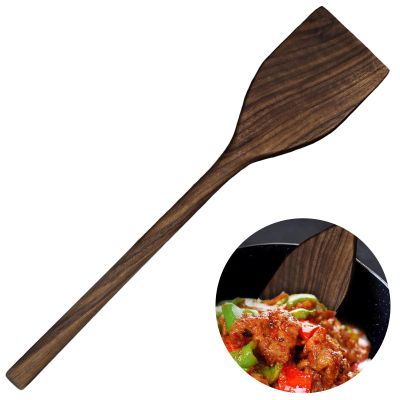 13.5" Walnut Wood Spatula, Large Wooden Spatula for Cooking, Long Handle Flat Spatula, Non-Stick Wooden Scraper, Turner for Frying, Flipping & Scraping-Great for Big Frying Pan