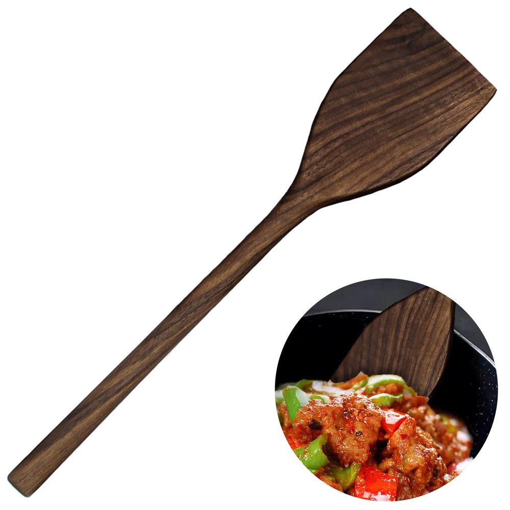13.5" Walnut Wood Spatula, Large Wooden Spatula for Cooking, Long Handle Flat Spatula, Non-Stick Wooden Scraper, Turner for Frying, Flipping & Scraping-Great for Big Frying Pan