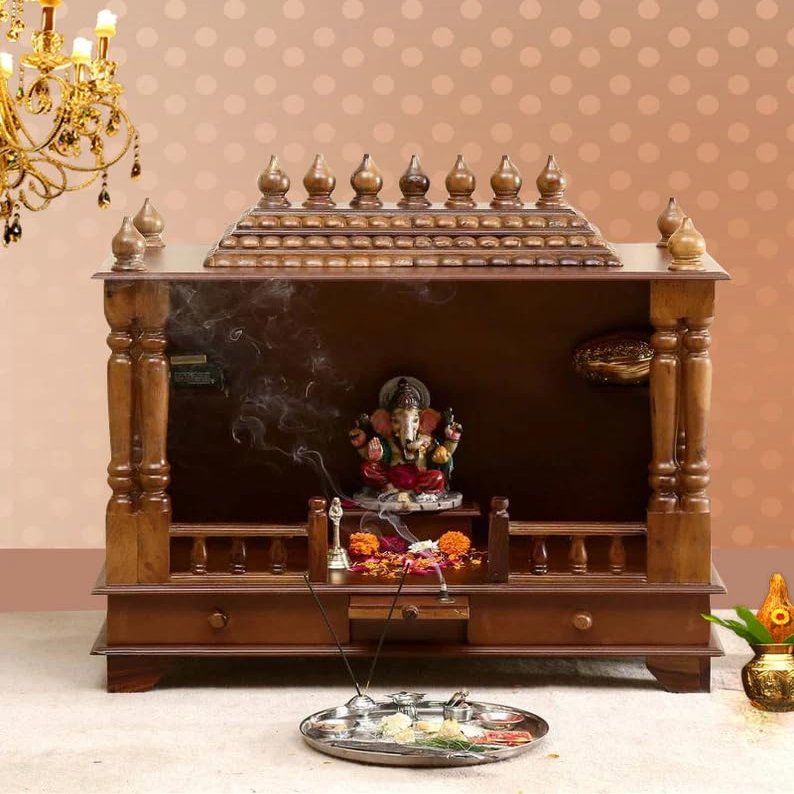 HomeLoft Basics Blackperlcrafts by wooden hindu Temple,Indian big Pooja Mandir, home temple,Carved wooden temple,Indian temple for home,Temple mandir,Mandapam Chowki, 33 inch, Brown