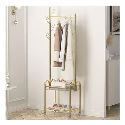 HomeLoft Basics Coat Rack Coat Rack, Coat Stand, Clothes Rack With 2-Tier Storage Shelf For Shoes And Baskets, Metal Frame, Space-saving, Ideal For Bedroom, Entryway, Office And More, 50*33*188cm, Gold