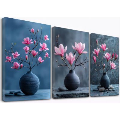 IHAYATE Set Of 3 Kitchen Pictures For Wall Large Canvas Wall Art Pink,black Pictures Farmhouse Wall Decor For Living Room Home Decorations-20x30cm(8x12in) x3 Framed