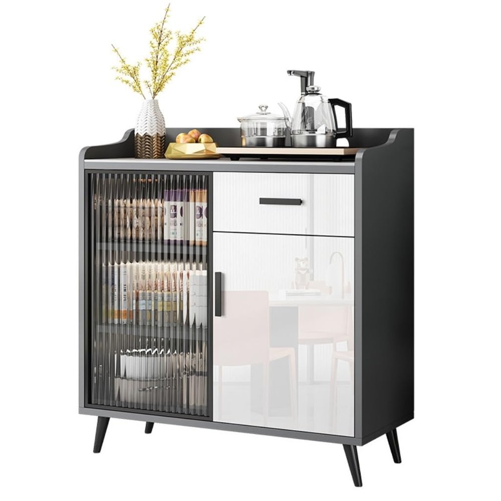 JOYNOW Bufetera Modern Slate Sideboard Glass Door Storage Cabinet Solid Wood Entrance Cabinet Suitable for Cafes, Restaurants and Kitchens Aparadores Para Comedor(A), 68*32*95cm