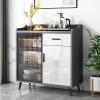 JOYNOW Bufetera Modern Slate Sideboard Glass Door Storage Cabinet Solid Wood Entrance Cabinet Suitable for Cafes, Restaurants and Kitchens Aparadores Para Comedor(A), 68*32*95cm view 3