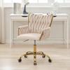 ABET Velvet Desk Chair with Wheels, Cute Upholstered Swivel Office Chair, Modern Gold Rolling Hand Woven Height Adjustable Armchair for Women Girls Home Makeup, Vanity, Nail Salon, Beige view 1