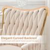 ABET Velvet Desk Chair with Wheels, Cute Upholstered Swivel Office Chair, Modern Gold Rolling Hand Woven Height Adjustable Armchair for Women Girls Home Makeup, Vanity, Nail Salon, Beige view 2