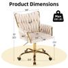 ABET Velvet Desk Chair with Wheels, Cute Upholstered Swivel Office Chair, Modern Gold Rolling Hand Woven Height Adjustable Armchair for Women Girls Home Makeup, Vanity, Nail Salon, Beige view 4