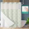 No Hook Shower Curtains with Snap in Liner, Teal Floral Waterproof Fabric Shower Curtain, Vintage Modern Geometric Abstract Art Double Layers & See-Through Top Window Bathroom Curtains 72''x78'' view 2