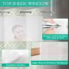 No Hook Shower Curtains with Snap in Liner, Teal Floral Waterproof Fabric Shower Curtain, Vintage Modern Geometric Abstract Art Double Layers & See-Through Top Window Bathroom Curtains 72''x78'' view 4