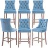 SoarTalent Velvet Upholstered Bar Stools Set of 6 with Back and Wood Legs, Metal Pulling Ring, Armless Counter Height Barstools for Kitchen Island, Pub(Sky Blue) view 1