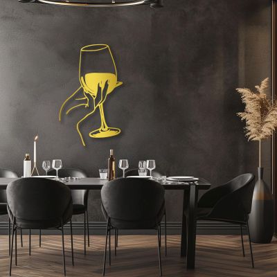 SZI Wine Glass Metal Wall Art, Woman Drinking Wine Home Decor, Line Wall Art, Bar Metal Sign, Modern Wall Decor Dining Room, Kitchen (30 x 19 in / 76 x 48 cm, Gold)