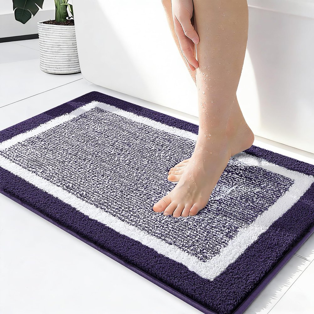 OLANLY Bathroom Rugs 24x16, Extra Soft and Absorbent Microfiber Bath Mat, Non-Slip, Machine Washable, Quick Dry Shaggy Bath Carpet, Suitable for Bathroom Floor, Tub, Shower (Small, Purple)