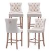 SoarTalent Velvet Upholstered Bar Stools Set of 4 with Back and Wood Legs, Metal Pulling Ring, Armless Counter Height Barstools for Kitchen Island, Pub(Beige) view 1