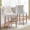 SoarTalent Velvet Upholstered Bar Stools Set of 4 with Back and Wood Legs, Metal Pulling Ring, Armless Counter Height Barstools for Kitchen Island, Pub(Beige) view 2