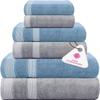 CASA COPENHAGEN Solitaire Mix 6 Pieces Towel Set- Grey Violet + Dusty Blue, 600 GSM 2Bath Towel 2Hand Towel 2Washcloth, Designed in Denmark Made of Soft Egyptian Cotton for Bathroom, Kitchen & Shower view 1