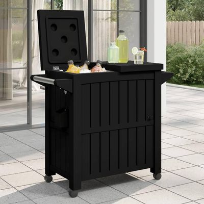 3-in-1 Serving Cart Black Polypropylene,3in1 Outdoor Rolling Serving Cart with 21 Gal Ice Bucket for Drinks and Food Prep Kitchen & Dining Carts