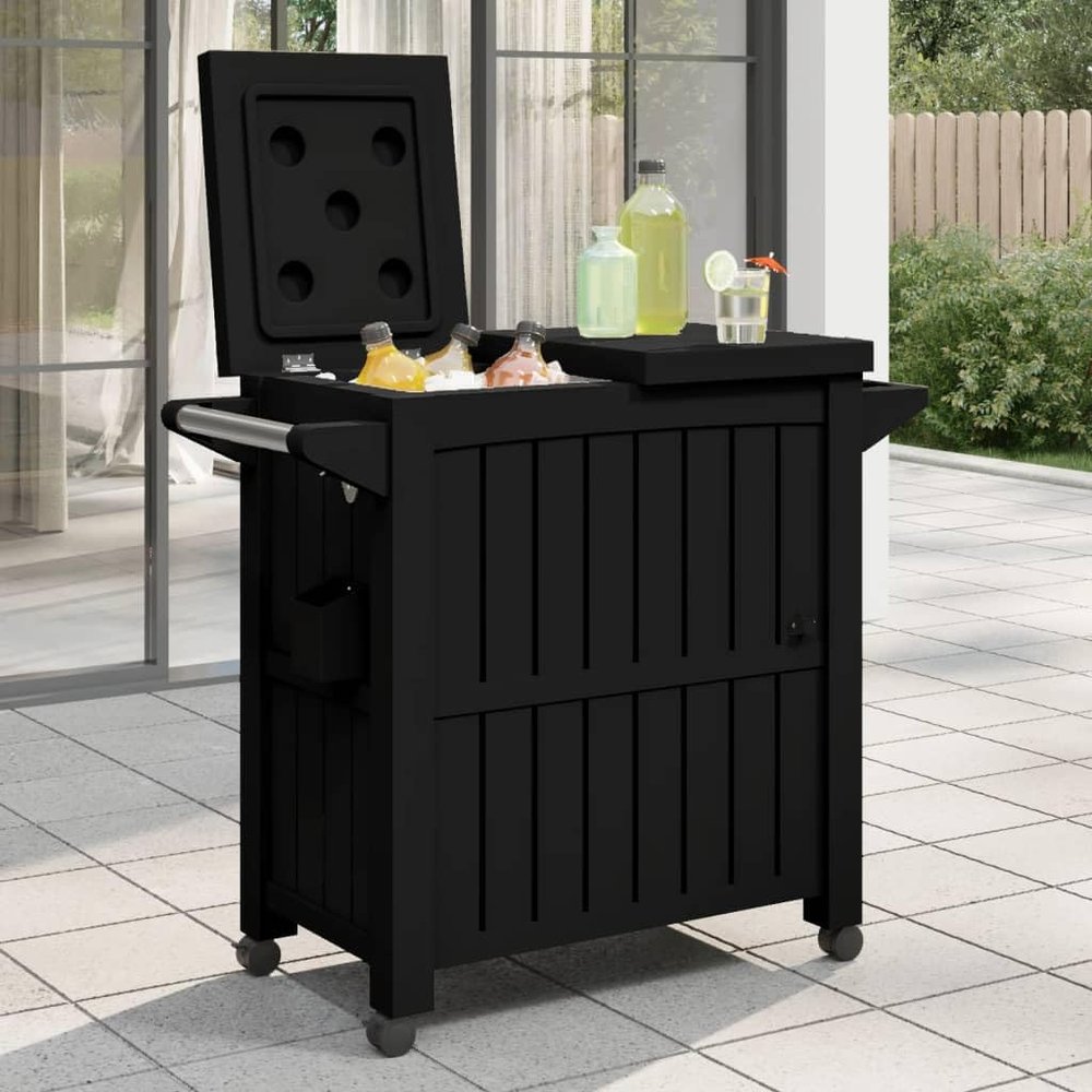 3-in-1 Serving Cart Black Polypropylene,3in1 Outdoor Rolling Serving Cart with 21 Gal Ice Bucket for Drinks and Food Prep Kitchen & Dining Carts