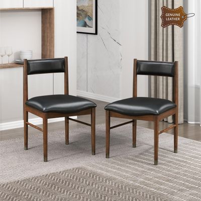 Lexicon Kitchen & Dining Room Chairs, Dining Chairs Set of 2, Leather Upholstered Dining Chairs, Solid Rubber Wood Armless Dining Chairs, Curved Backrest Modern Dining Chair, Easy Assembly, Cherry