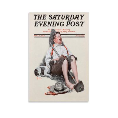 40+Norman Rockwell Illustration Art Lazybones (Boy Alseep with Hoe), 1919 Poster Print Decorative Painting Canvas Wall Art Living Room Posters Bedroom Painting Unframed 12x18inch