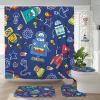 TPHIHPT 4PCS Cartoon Robot Curtain Sets with Non-Slip Rug, U Shape and Toilet Lid Cover Mat, Funny Science Kids Home Bathroom Accessory Sets Decor with 12 Hooks, 72 x 72 Inch view 1