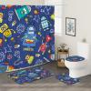 TPHIHPT 4PCS Cartoon Robot Curtain Sets with Non-Slip Rug, U Shape and Toilet Lid Cover Mat, Funny Science Kids Home Bathroom Accessory Sets Decor with 12 Hooks, 72 x 72 Inch view 2