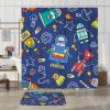 TPHIHPT 4PCS Cartoon Robot Curtain Sets with Non-Slip Rug, U Shape and Toilet Lid Cover Mat, Funny Science Kids Home Bathroom Accessory Sets Decor with 12 Hooks, 72 x 72 Inch view 3