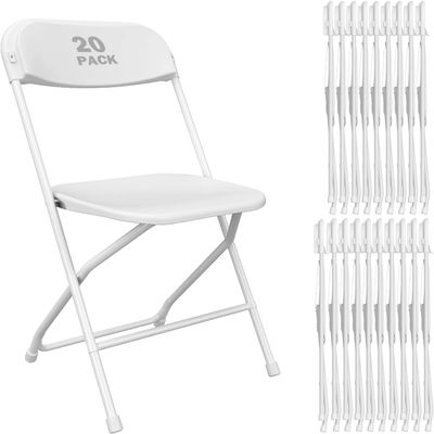 VISTACASA 20 Pack White Plastic Folding Chair, Indoor Outdoor Portable Stackable Commercial Seat with Steel Frame 350lb. Capacity for Events Office Wedding Party Picnic Kitchen Dining