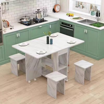 SUZEPER Folding Dining Table and Chair Set, Mobile Telescopic Dinner Tables and Chair with Storage,Multifunctional Table and Chair 5 Set with Wheels for Small Space Tables and Chair Set