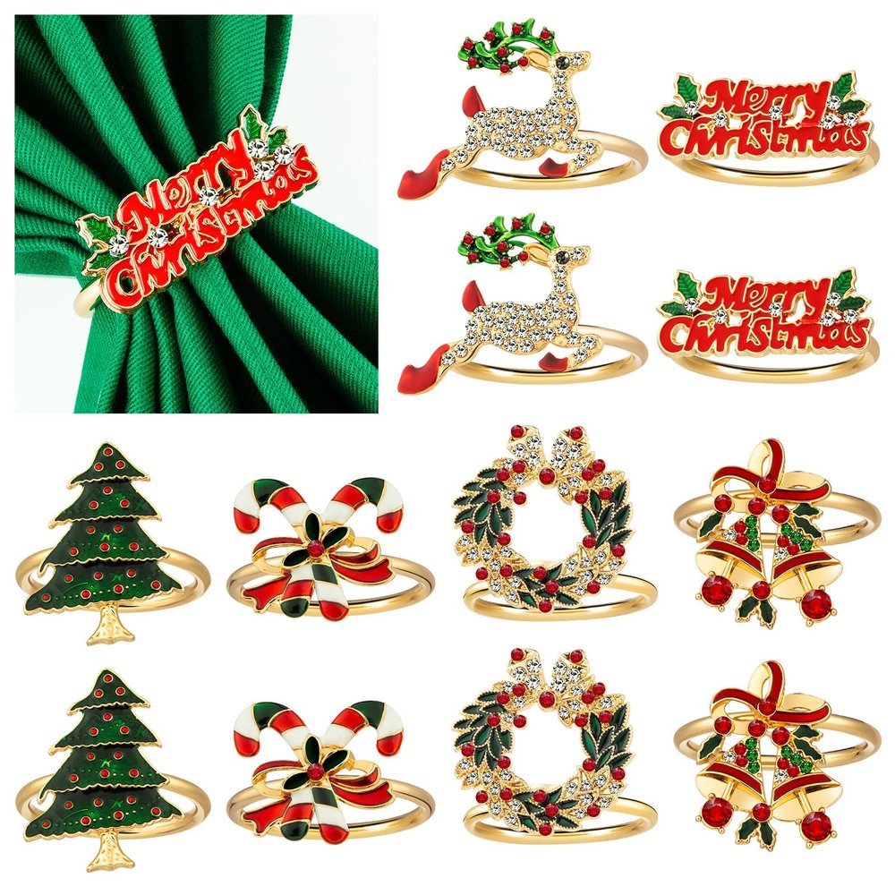 24 Pcs Christmas Napkin Rings Holiday Napkin Holders Rings for Cloth Napkins Christmas Table Dinner Home Decorations (6 Style)