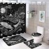 TOWINSFB 4Pcs Black White Whale Shower Curtain Set with Toilet Lid Cover Non-Slip Rugs for Bathroom, Retro Sun Moon Star Animal Shower Curtain Bathroom Sets with Hooks, 72x72 Inch view 1