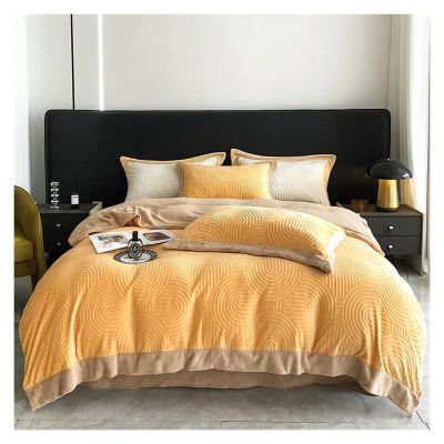 YUSIWOAL Grey Winter Soft Plush Velvet Fleece Warm Thick Bedding Set 3D Carved Duvet Cover Bed Comforter Cover Set Bed Sheet Pillowcases,Bedding Duvet Cover Set(B,FLAT BED SHEET-QUEEN 4PCS)
