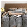 YUSIWOAL Grey Winter Soft Plush Velvet Fleece Warm Thick Bedding Set 3D Carved Duvet Cover Bed Comforter Cover Set Bed Sheet Pillowcases,Bedding Duvet Cover Set(B,FLAT BED SHEET-QUEEN 4PCS) view 2