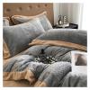 YUSIWOAL Grey Winter Soft Plush Velvet Fleece Warm Thick Bedding Set 3D Carved Duvet Cover Bed Comforter Cover Set Bed Sheet Pillowcases,Bedding Duvet Cover Set(B,FLAT BED SHEET-QUEEN 4PCS) view 3