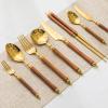 36 ltems for 12 Persons Silverware SetVintage Court Wooden Handle Gold 304 Stainless Steel FlatwareFamily gatherings, hotel businessMirror Finish, Gift Box view 2