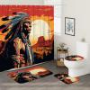 TPHIHPT 4PCS Tribal Native American Shower Curtain Sets with Non-Slip Rug, U Shape and Toilet Lid Cover Mat, Retro Ethnic Indian Chief Home Bathroom Accessory Sets Decor with 12 Hooks, 72 x 72 Inch view 2