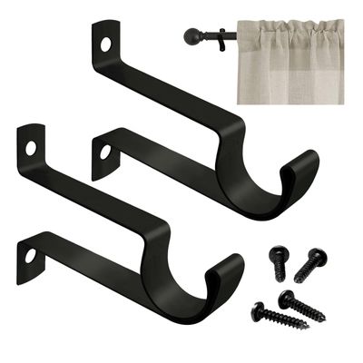 Amazing Drapery Hardware 5/8" Cafe Rod Bracket with 1.9" Wall Clearance, Decorative, Includes Mounting Screws, 1 Pair - Black
