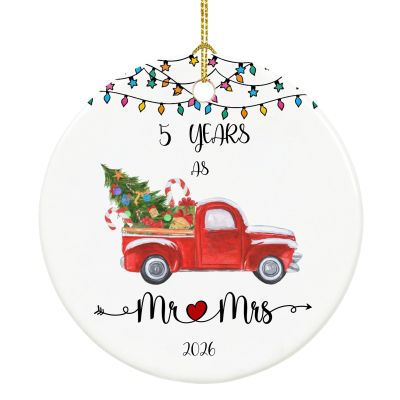 5 Year Anniversary Ornament 2026, 5th Anniversary Mr and Mrs Gifts for Couple, 5 Year Wood Wedding Gifts Keepsake for Home and Christmas Decorations