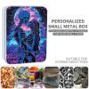 ETLKJVBL Metal Tin Box Sturdy Metal Storage Box with Lid, Large Container Holder for TCG Cards,Car Keys,Cookies,Tin Containers for Gift,5.0x3.7x1.6 Inch,Exquisite Pattern Design(Skeleton Couple) view 2