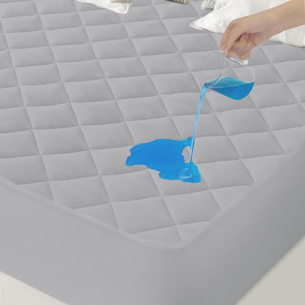 Twin XL Mattress Pad Waterproof, Twin XL Size Mattress Protector Quilted, Mattress Cover Fitted Mattress Topper, Up to 18 Inch, Gray