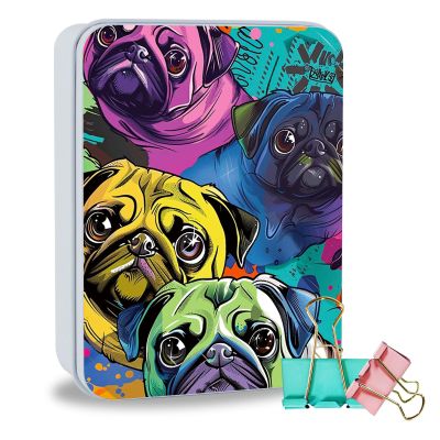 ETLKJVBL Metal Tin Box Sturdy Metal Storage Box with Lid, Large Container Holder for TCG Cards,Car Keys,Cookies,Tin Containers for Gift,5.0x3.7x1.6 Inch,Exquisite Pattern Design(Cute Pug)