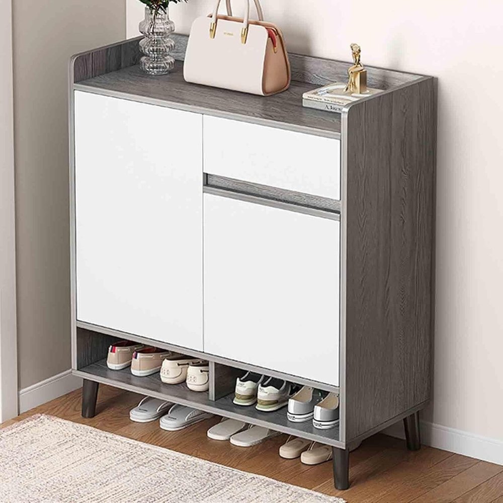 YONGYILI Shoe Storage Cabinet - Organiser Stand Rack for Hallway - Entrance Footwear Sideboard Unit with 2 Doors and 1 Drawer - Ideal for Keeping Shoes Neatly Stored and Orga(60x32x90cm)