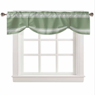 AMZRicher Dark Sage Green Tie Up Valance for Window, Farmhouse Sage Green White Striped Adjustable Balloon Window Shade Valance Curtain for Kitchen Cafe Bathroom Window Treatment 1 Panel 54x18
