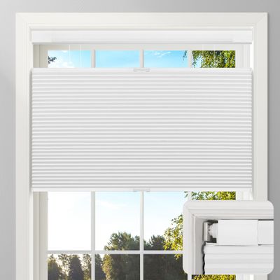 Sulugood No Drill No Tools Blackout Cellular Shades Top Down Bottom Up Cellular Blinds, Cordless Fabric Honeycomb Shades, Easy to Install Window Blinds for Home,Blackout-White,22" W x 78" H.