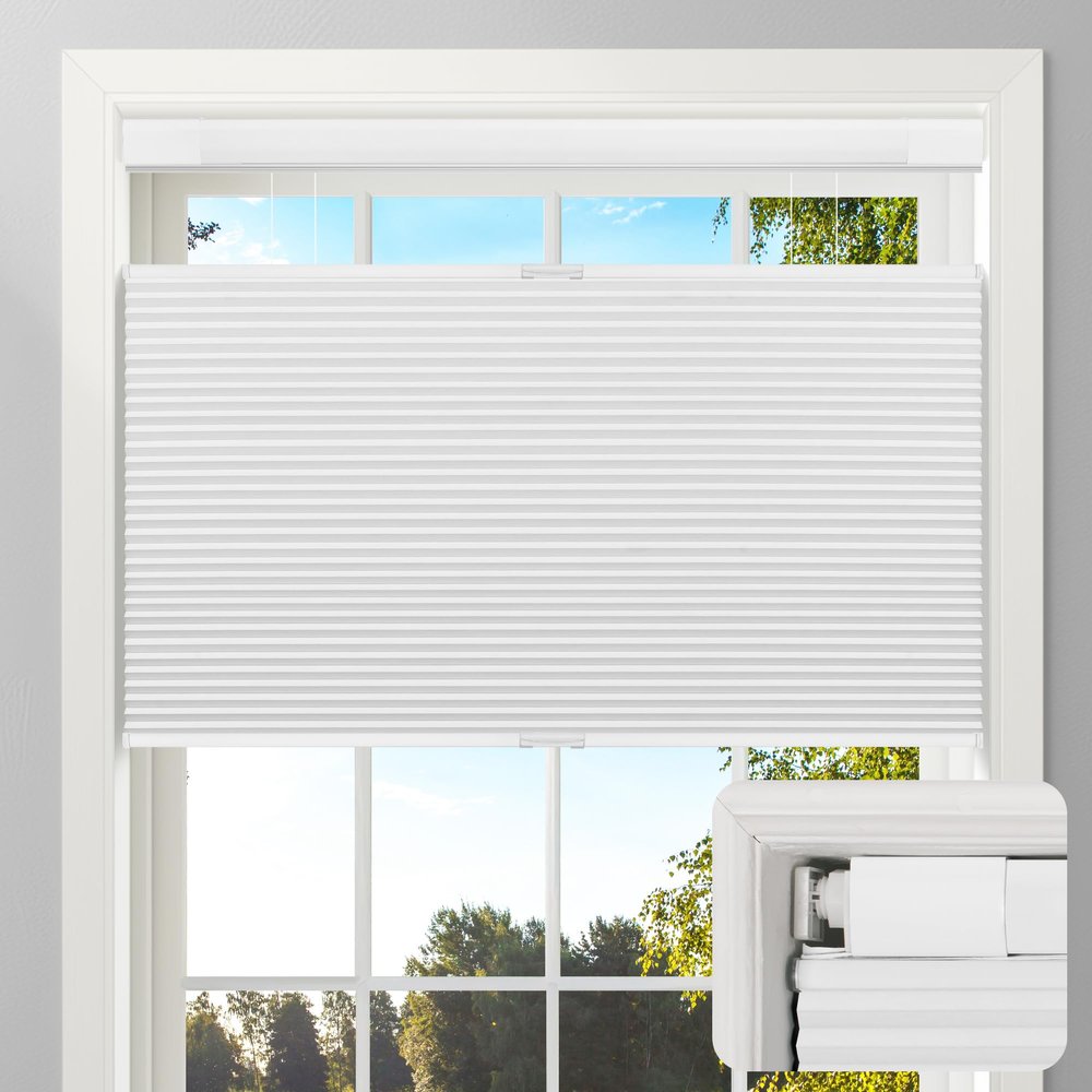 Sulugood No Drill No Tools Blackout Cellular Shades Top Down Bottom Up Cellular Blinds, Cordless Fabric Honeycomb Shades, Easy to Install Window Blinds for Home,Blackout-White,22" W x 78" H.