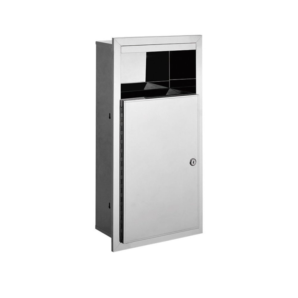 Aimery in-Wall Waste Container, Brushed Stainless Steel Trash Can with Lock, Commercial Waste Receptacle with Removable Inner Bucket, Built-in Waste Bin