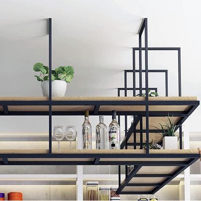 Hanging Plant Stand - Ceiling Wine Rack, 2 Layers Solid Wood Multifunction Floating Shelves, Retro Style Minimalist Kitchen Storage Shelves, For Display, Storage & Decor, Easy Installation(140*30*80cm