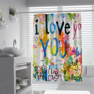 Wewoo Home Fashionable Multicolor Shower Curtain for Bathroom Love You Graffiti Decoration Shower Curtain Set Quick Dry Washable Bath Curtains W36xL78in