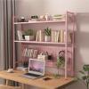 2 Tier Desktop Bookshelf/Bookcase - Bookcase For Computer Desktop Display Stand With Pegboard, Multipurpose Metal Countertop Hutch Bookshelf Adjustable Office Storage Rack, For Dorm Office(Pink,75X22X view 1
